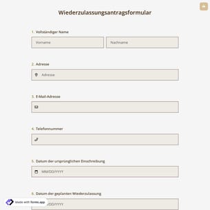 Wiederzulassungsantragsformular