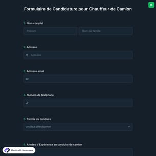 Formulaire de Candidature pour Chauffeur de Camion