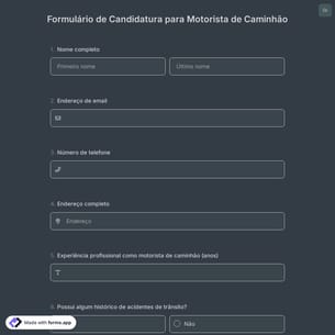 Formulário de Candidatura para Motorista de Caminhão