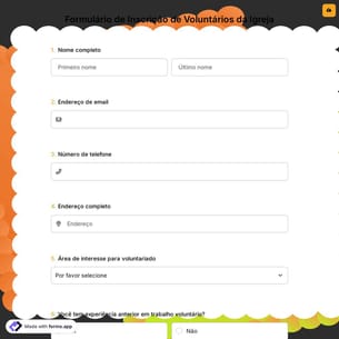 Formulário de Inscrição de Voluntários da Igreja