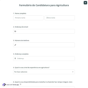 Formulário de Candidatura para Agricultura