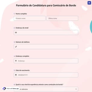 Formulário de Candidatura para Comissário de Bordo