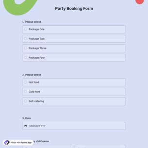 Party Booking Form