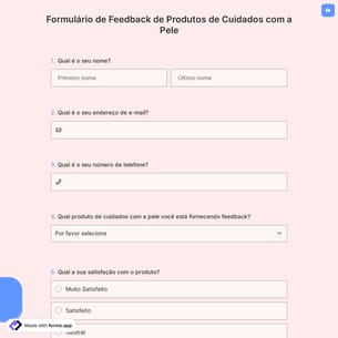Formulário de Feedback de Produtos de Cuidados com a Pele