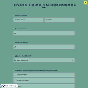 Formulario de Feedback de Productos para el Cuidado de la Piel
