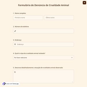Formulário de Denúncia de Crueldade Animal