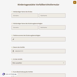 Kindertagesstätte Vorfallberichtsformular