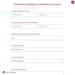 Formulário de Relatório de Incidentes em Creche