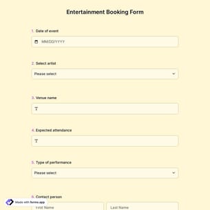Entertainment Booking Form