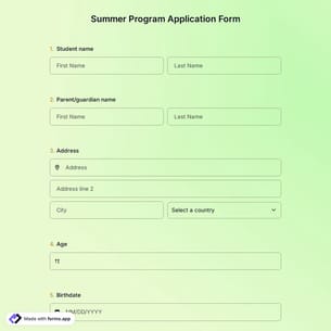 Summer Program Application Form