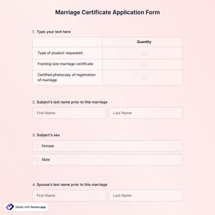 Marriage Certificate Application Form