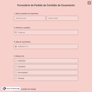 Formulário de Pedido de Certidão de Casamento
