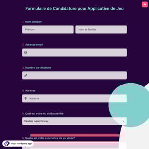 Formulaire de Candidature pour Application de Jeu