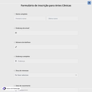 Formulário de Inscrição para Artes Cênicas