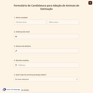 Formulário de Candidatura para Adoção de Animais de Estimação