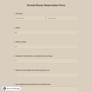 Formal Dinner Reservation Form
