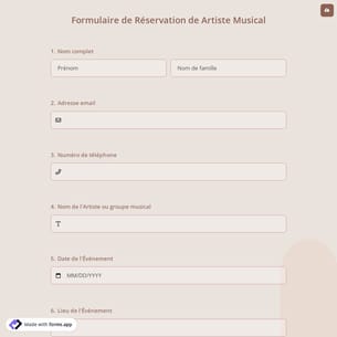 Formulaire de Réservation de Artiste Musical