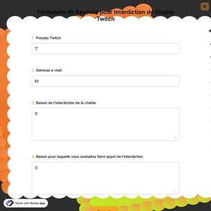Formulaire de Recours pour Interdiction de Chaîne Twitch