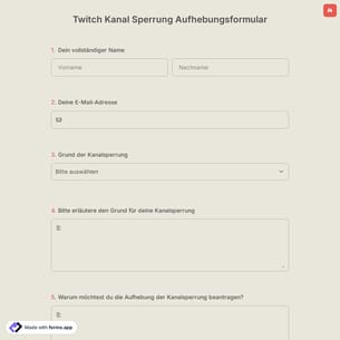 Twitch Kanal Sperrung Aufhebungsformular