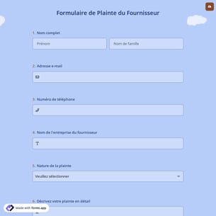 Formulaire de Plainte du Fournisseur