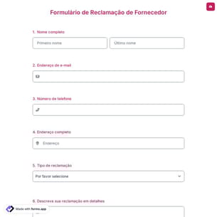 Formulário de Reclamação de Fornecedor