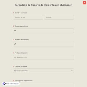 Formulario de Reporte de Incidentes en el Almacén