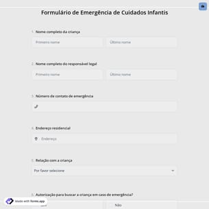 Formulário de Emergência de Cuidados Infantis