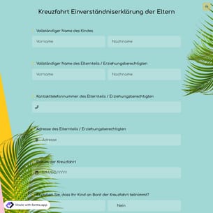 Kreuzfahrt Einverständniserklärung der Eltern