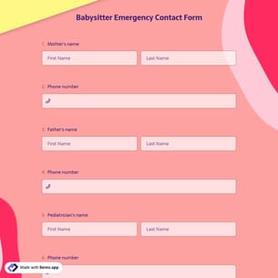 Babysitter Emergency Contact Form