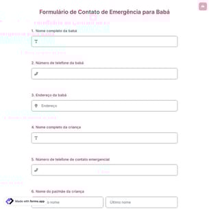 Formulário de Contato de Emergência para Babá