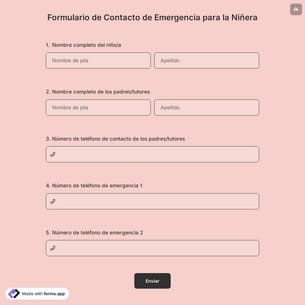 Formulario de Contacto de Emergencia para la Niñera