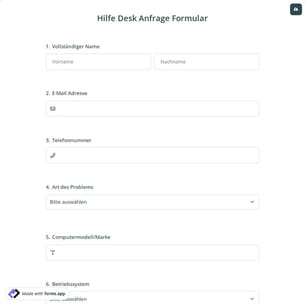Hilfe Desk Anfrage Formular