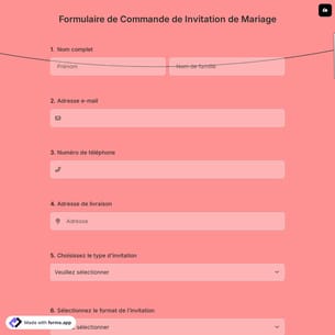 Formulaire de Commande de Invitation de Mariage