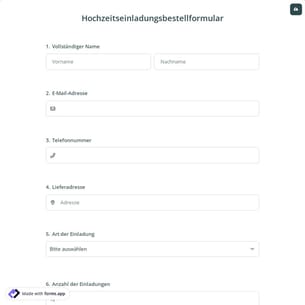 Hochzeitseinladungsbestellformular