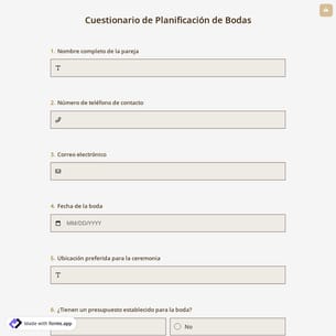 Cuestionario de Planificación de Bodas