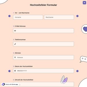 Hochzeitsfeier Formular