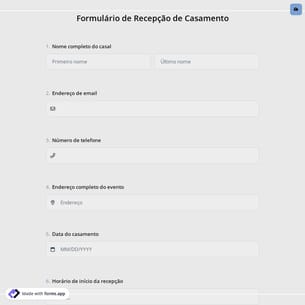Formulário de Recepção de Casamento