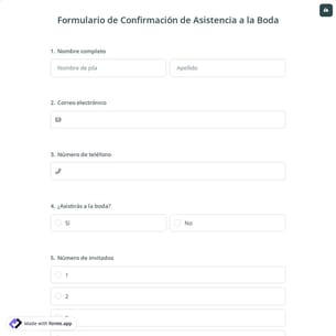 Formulario de Confirmación de Asistencia a la Boda
