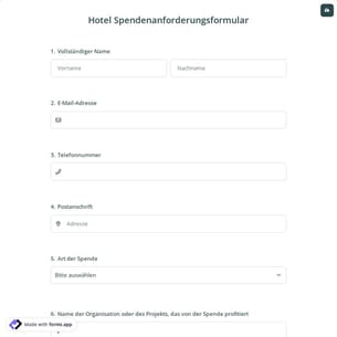 Hotel Spendenanforderungsformular