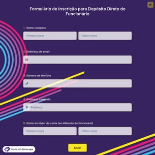 Formulário de Inscrição para Depósito Direto do Funcionário