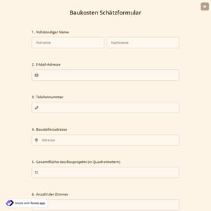 Baukosten Schätzformular