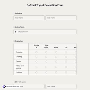 Softball Tryout Evaluation Form
