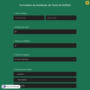 Formulário de Avaliação de Teste de Softbol