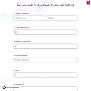Formulario de Evaluación de Pruebas de Softball