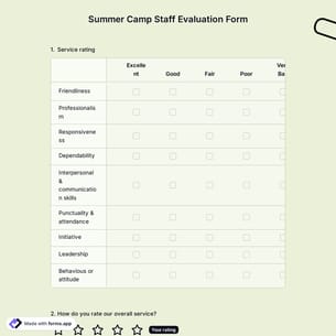 Summer Camp Staff Evaluation Form