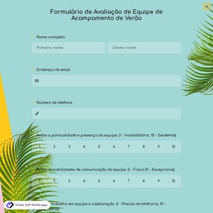 Formulário de Avaliação de Equipe de Acampamento de Verão