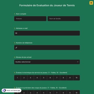 Formulaire de Evaluation du Joueur de Tennis