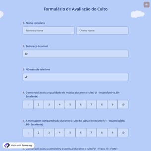 Formulário de Avaliação do Culto