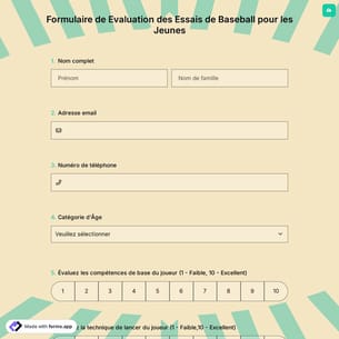 Formulaire de Evaluation des Essais de Baseball pour les Jeunes