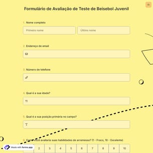 Formulário de Avaliação de Teste de Beisebol Juvenil